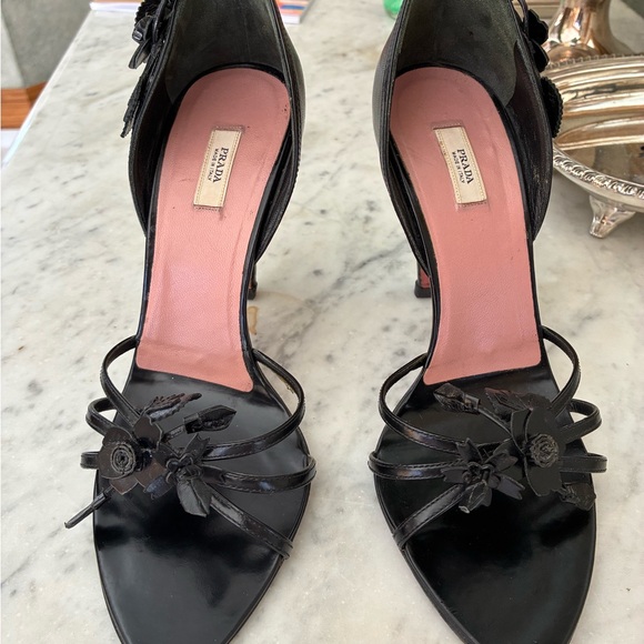 Prada Black Heels with Floral Accents - Picture 2 of 12